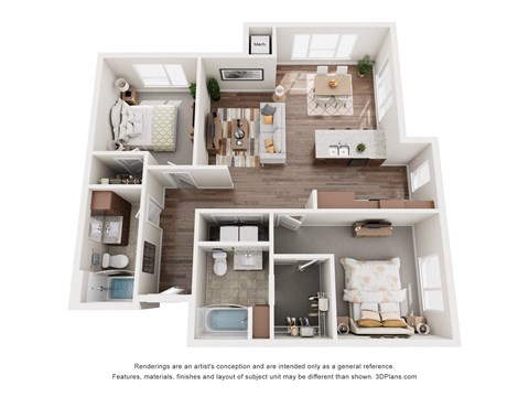 Floor plan for 2 beds, 2 baths, 1118 sqft